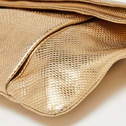مملوكة مسبقًا Salvatore Ferragamo Metallic Gold Karung Leather Fold Over Clutch