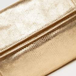 مملوكة مسبقًا Salvatore Ferragamo Metallic Gold Karung Leather Fold Over Clutch
