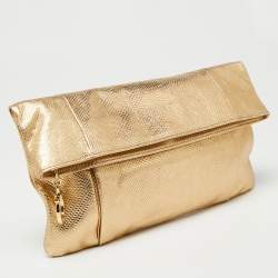 مملوكة مسبقًا Salvatore Ferragamo Metallic Gold Karung Leather Fold Over Clutch
