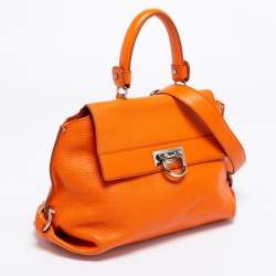 Pre Owned حقيبة سالفاتورى فيراغامو صوفيا  جلد برتقالية بيد علوية 