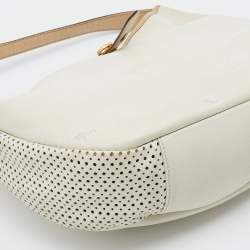 Salvatore Ferragamo Beige/Off White Leather Perforated Hobo