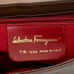 Salvatore Ferragamo Dark Beige Patent Leather Link Chain Shoulder Bag