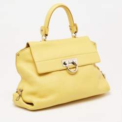 Pre Owned Salvatore Ferragamo Yellow Leather Medium Sofia Top Handle Bag
