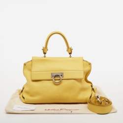 Pre Owned Salvatore Ferragamo Yellow Leather Medium Sofia Top Handle Bag