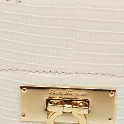 مملوكة مسبقًا محفظة سالفاتوري فيراغامو روكيا جلد نقشة السحلية وجلد بيج مضغوطة