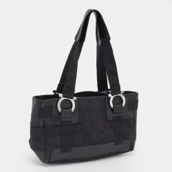 Pre Owned Salvatore Ferragamo Back Gancini Canvas and Leather Tote