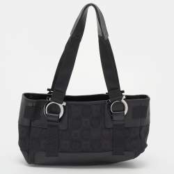 Pre Owned Salvatore Ferragamo Back Gancini Canvas and Leather Tote