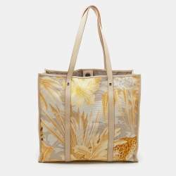 Pre Owned Salvatore Ferragamo Multicolor Jungle Print Canvas and Leather Tote