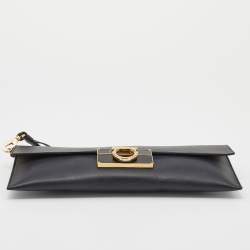 Pre Owned Salvatore Ferragamo Black Leather Afef Lock Story Wristlet Clutch