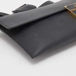 Pre Owned Salvatore Ferragamo Black Leather Afef Lock Story Wristlet Clutch