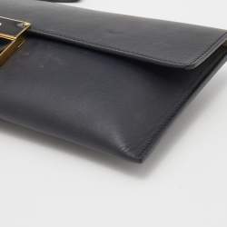 Pre Owned Salvatore Ferragamo Black Leather Afef Lock Story Wristlet Clutch