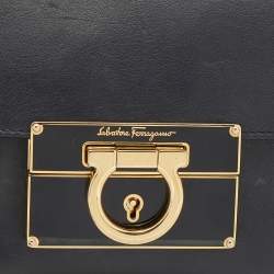 Pre Owned Salvatore Ferragamo Black Leather Afef Lock Story Wristlet Clutch