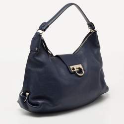 Pre Owned Salvatore Ferragamo Navy Blue Leather Fanisa Hobo
