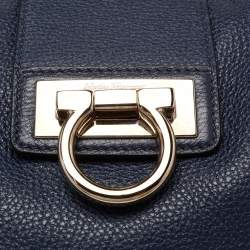 Pre Owned Salvatore Ferragamo Navy Blue Leather Fanisa Hobo