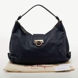 Pre Owned Salvatore Ferragamo Navy Blue Leather Fanisa Hobo