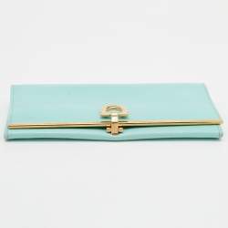 Pre Owned Salvatore Ferragamo Aqua Green Leather Gancini Icona Continental Wallet