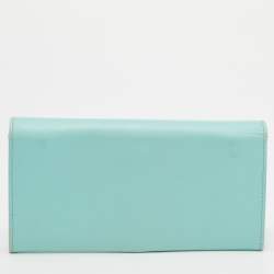 Pre Owned Salvatore Ferragamo Aqua Green Leather Gancini Icona Continental Wallet