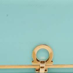 Pre Owned Salvatore Ferragamo Aqua Green Leather Gancini Icona Continental Wallet