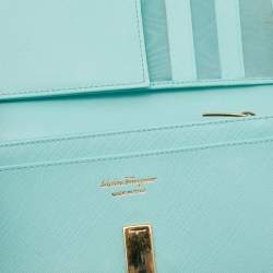 Pre Owned Salvatore Ferragamo Aqua Green Leather Gancini Icona Continental Wallet