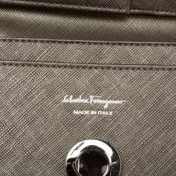 مملوكة مسبقًا Salvatore Ferragamo Grey Saffiano Leather Gancini Clip Flap Wallet