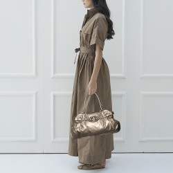 Pre Owned Salvatore Ferragamo Metallic Gold Leather Marisa Shoulder Bag