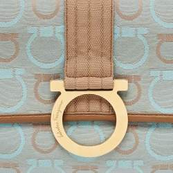 Salvatore Ferragamo Light Blue/Beige Canvas And Leather Gancini Shoulder Bag