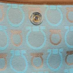 Salvatore Ferragamo Light Blue/Beige Canvas And Leather Gancini Shoulder Bag