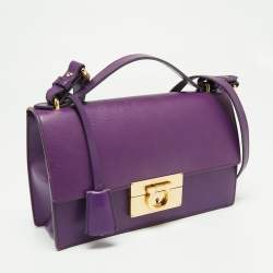 مملوكة مسبقًا Salvatore Ferragamo Purple Leather Gancio Lock Top Handle Bag