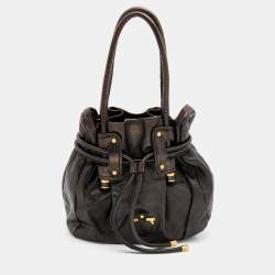 Salvatore Ferragamo Dark Brown Leather Drawstring Hobo