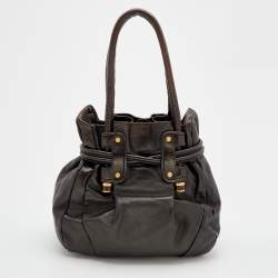 Salvatore Ferragamo Dark Brown Leather Drawstring Hobo