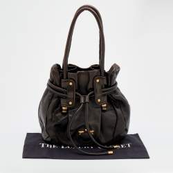 Salvatore Ferragamo Dark Brown Leather Drawstring Hobo