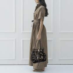 Salvatore Ferragamo Dark Brown Leather Drawstring Hobo