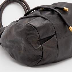 Salvatore Ferragamo Dark Brown Leather Drawstring Hobo