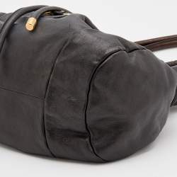 Salvatore Ferragamo Dark Brown Leather Drawstring Hobo