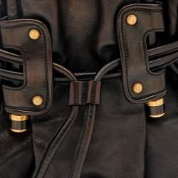 Salvatore Ferragamo Dark Brown Leather Drawstring Hobo