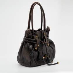 Salvatore Ferragamo Dark Brown Leather Drawstring Hobo