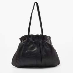 Pre Owned Salvatore Ferragamo Black Leather Gathered Tote