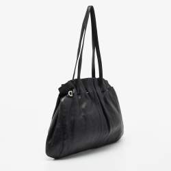 Pre Owned Salvatore Ferragamo Black Leather Gathered Tote