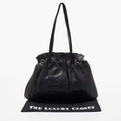 Pre Owned Salvatore Ferragamo Black Leather Gathered Tote