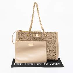 مملوكة مسبقًا Salvatore Ferragamo Beige Laser Cut Leather Chain Tote