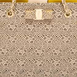 مملوكة مسبقًا Salvatore Ferragamo Beige Laser Cut Leather Chain Tote