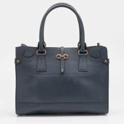 Pre Owned Salvatore Ferragamo Grey Leather Small Briana Tote