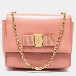 Salvatore Ferragamo Peach Leather Vara Bow Crossbody Bag