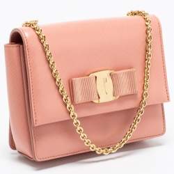 Salvatore Ferragamo Peach Leather Vara Bow Crossbody Bag