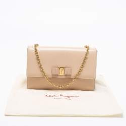 Pre Owned Salvatore Ferragamo Beige Leather Medium Ginny Shoulder Bag