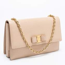 Pre Owned Salvatore Ferragamo Beige Leather Medium Ginny Shoulder Bag