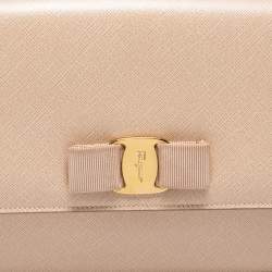 Pre Owned Salvatore Ferragamo Beige Leather Medium Ginny Shoulder Bag