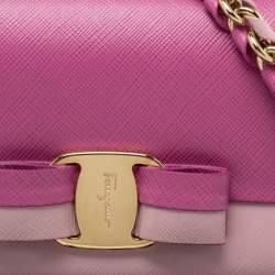 Pre Owned Salvatore Ferragamo Two Tone Pink Leather Mini Vara Shoulder Bag