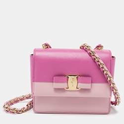Pre Owned Salvatore Ferragamo Two Tone Pink Leather Mini Vara Shoulder Bag