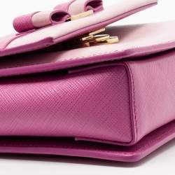 Pre Owned Salvatore Ferragamo Two Tone Pink Leather Mini Vara Shoulder Bag